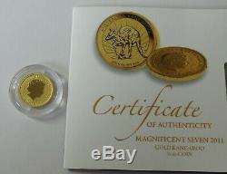 Fine gold 1/10th oz Australian Kangaroo coin 2011 with cert. Weight 3.1g 1217