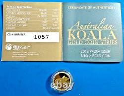 GOLD ONLY 5,000 MADE! 2012 PROOF $15 Koala 1/10 oz Aust. 9999 GOLD RARE QElI REV