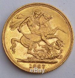 GREAT BRITAIN AUSTRALIA GOLD SOVEREIGN 1887 S 7.99 gr. 0.2354 oz. 0.917 gold