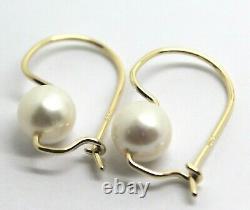 Genuine 9ct 9k Yellow Gold 8mm White Pearl Hook Earrings