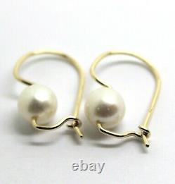 Genuine 9ct 9k Yellow Gold 8mm White Pearl Hook Earrings
