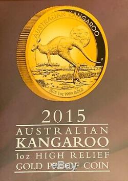 Genuine Australian Kangaroo 2015 1oz HIGH RELIEF Gold Proof Coin Perth Mint