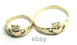 Genuine His & Hers Set Solid 9ct Yellow Gold Celtic Claddagh Wedding Bands Rings