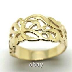Genuine Size R 9ct 375 Genuine Yellow Gold Wide Flower Filigree Ring