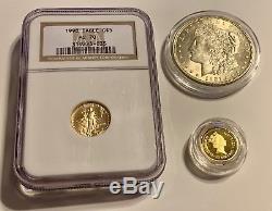 Gold Eagle 1/10 NGC Ms70, Australian Aussie Proof 1/10 And Morgan Dollar Coin