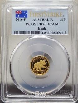 Gold Proof 2016 1/10 oz Koala $15 PCGS PR70DCAM