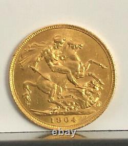 Gold Sovereign BU PRE WW-ONE 1904 SYDNEY, AUSTRALIA MINT KING EDWARD VII-DRAGON