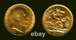 Gold Sovereign BU PRE WW-ONE 1910 SYDNEY, AUSTRALIA MINT KING EDWARD VII-DRAGON