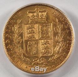 Great Britain UK 1871 Sovereign Sov Gold Coin Young Victoria PCGS AU58 Shield
