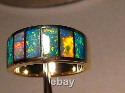 Heavy Gem Opal Ring 14 k Yellow Gold Size 11 1/4 Brilliant color Thick Cut