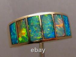 Heavy Gem Opal Ring 14 k Yellow Gold Size 11 1/4 Brilliant color Thick Cut