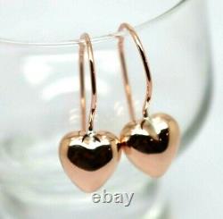 Kaedesigns New 9ct 9k Rose Gold Dangle Puffed Heart Long Hooks Earrings