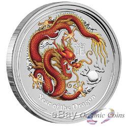 LOT OF 3 2012 1oz AUSTRALIAN SILVER DRAGON COLORED RED/GOLD & NAVY BLUE & BLUE