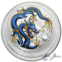 LOT OF 3 2012 1oz AUSTRALIAN SILVER DRAGON COLORED RED/GOLD & NAVY BLUE & BLUE