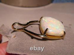 Large 10 ct. Natural Australian White Opal Pendant Solid 14k Yellow Gold