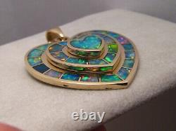 Large 3 tier Opal Heart Pendant 14 k Yellow Gold Something Special