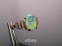 Lightning Ridge Australian Gem Opal & Diamond Ring 14k Yellow Gold Flawless