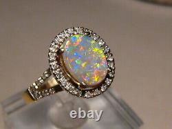 Lightning Ridge Opal & Diamond Ring 14k Yellow Gold