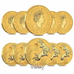 Lot of 10 2023 1/10 oz Gold Lunar Year of The Rabbit BU Australia Perth Mint