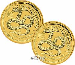 Lot of 2 2013-P $50 1/2oz Australian Gold Year of the Snake Lunar Series II