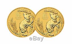 Lot of 2 2020-P $15 1/10oz Australian Gold Year of the Mouse Lunar Series III