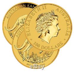 Lot of 3 Gold 2017 Australian Gold Kangaroo 1oz $100 Coins. 9999 Fine BU