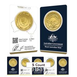Lot of 5 2017 1 oz Gold Kangaroo Coin Royal Australian Mint Veriscan. 9999 Fin