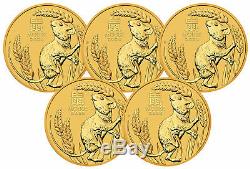 Lot of 5 2020-P $15 1/10oz Australian Gold Year of the Mouse Lunar Series III