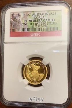 Low mintage 2015 Perth Mint 1/4 Oz Gold Koala NGC PF70 Ultra Cameo Proof