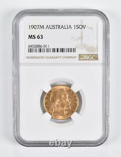 MS63 1907-M Australia 1 Sovereign Gold Coin NGC 1672