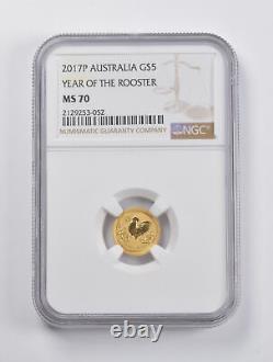 MS70 2017-P Australia $5 Year Of The Rooster 1/20 Oz. 999 Fine Gold NGC 2959