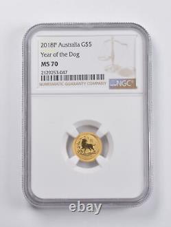 MS70 2018-P Australia $5 Gold Year Of The Dog 1/20 Oz. 999 Fine Gold NGC 2953
