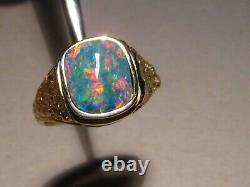 Men' s Opal Ring Solid 14 k Gold Nugget style Red and Blue
