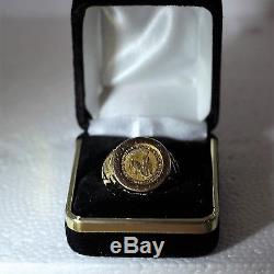 Men's Sz 11.5 14k Gold Nugget Ring with 1/10 oz Australian Gold Kangaroo Coin