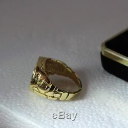 Men's Sz 11.5 14k Gold Nugget Ring with 1/10 oz Australian Gold Kangaroo Coin