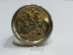 Mens 1885 Sovereign St. George / Queen Victoria Young Head Coin Ring Size 10