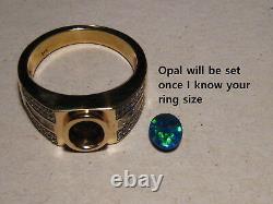 Mens Diamond & Black Opal Ring Solid 14k Yellow Gold 1.10 ct of Diamonds