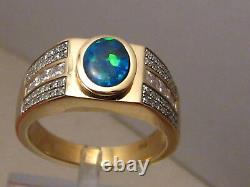 Mens Diamond & Black Opal Ring Solid 14k Yellow Gold 1.10 ct of Diamonds