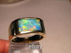 Multi Color Elegant Mens Gem Australian Opal Ring Solid 14 k Gold