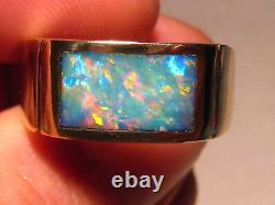 Multi Color Elegant Mens Gem Australian Opal Ring Solid 14 k Gold