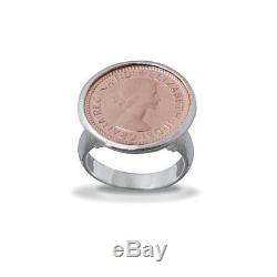 NEW Von Treskow Sterling Silver Rose Gold Plated Australian Sixpence Coin Ring