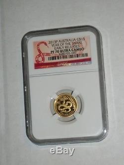 NGC 2013P Australian GOLD $15 YEAR OF THE SNAKE Early Releases PF 70 Ultra Cameo