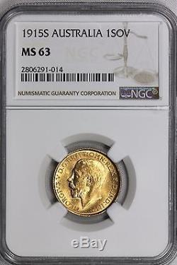 Ngc Ms63 1915-s Gold Sovereign Australia Sydney Mint (bc14)