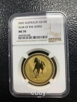 NGC MS70 2002 Australian G$100 Year of the Horse Gold Coin TOP POP