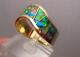 Navajo Style Australian Black Opal Inlay Ring 14k Yellow Gold, Size 11 1/4