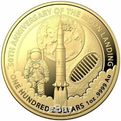 ONE 1 OUNCE GOLD COIN 50TH ANNIVERSARY MOON LANDING Au 9999 CERTIFICATED 2019