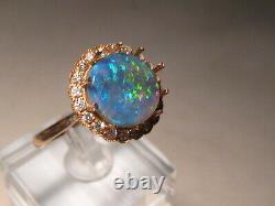 Opal & Diamond Ring 14k Rose Gold, Blue semi black opal