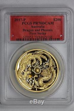 PCGS PR70 DCAM 2017-P AUSTRALIA $200 DRAGON & PHOENIX 2oz. 9999 GOLD 1st STRIKE