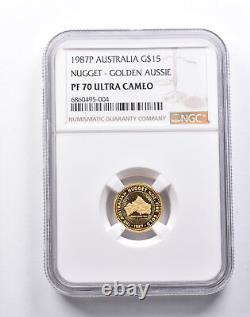 PF70UCAM 1987 P Australia 15 Gold Dollars Nugget 1/10 Oz Golden Aussie NGC 1501