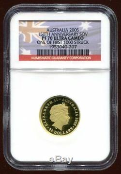 Perfect NGC PF-70 Australia 2005 150th Anniversary Perth Mint Gold Sovereign